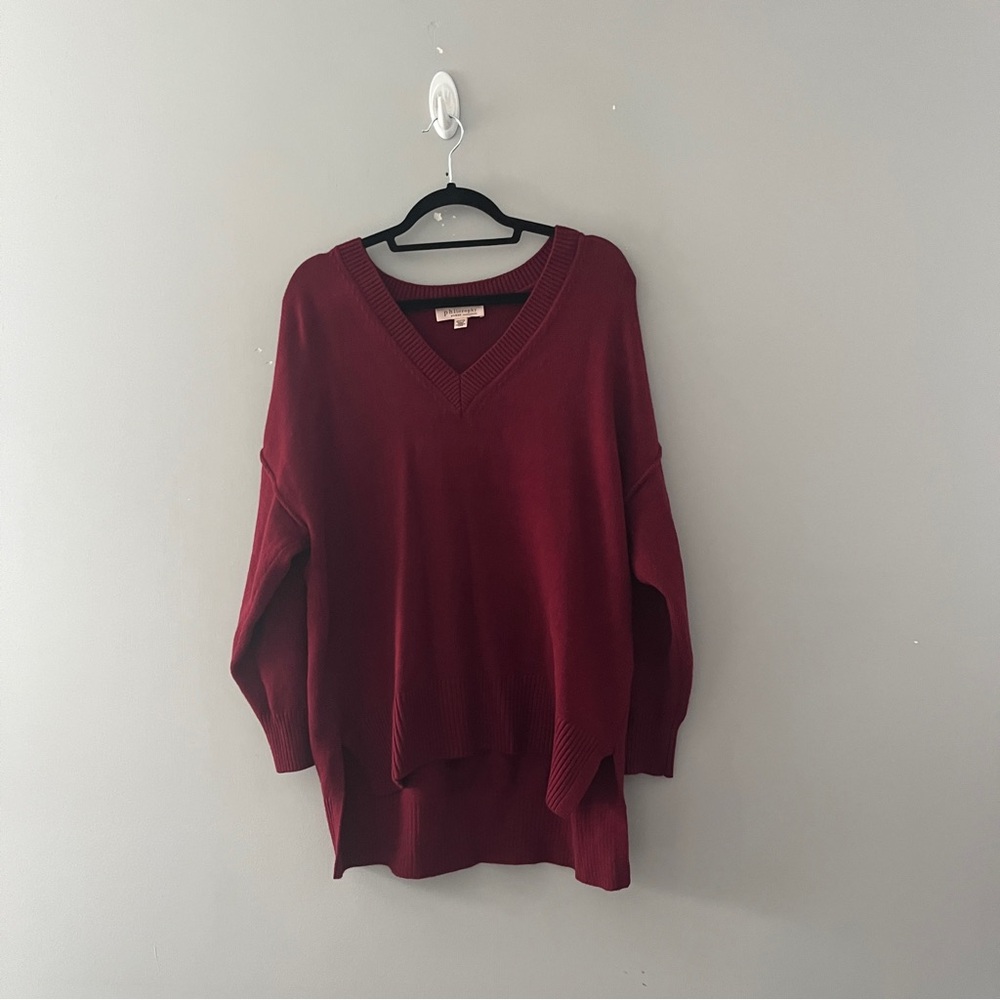 Philosophy Burgundy V-Neck Sweater with Long Sleeves Relaxed Fit Plus Size 2X